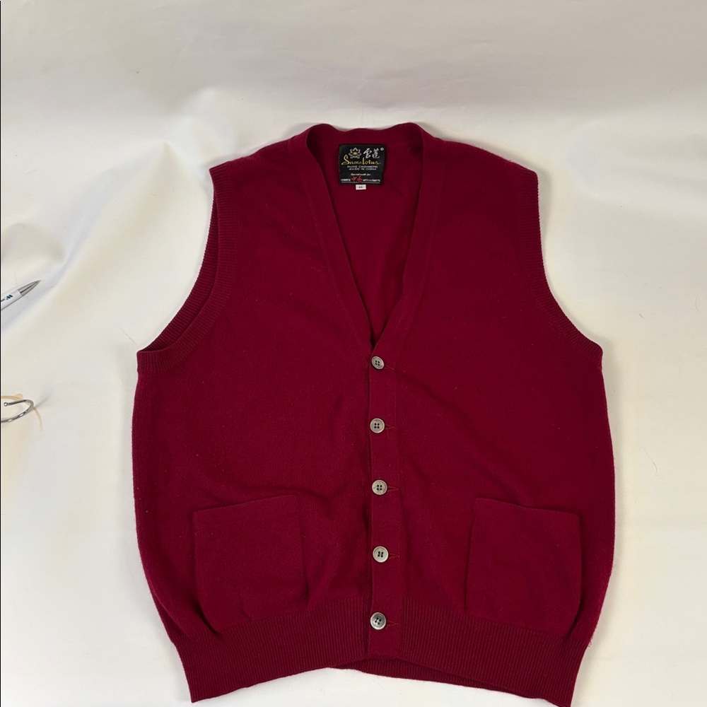 Red Cashmere Eclectic Grandpa Button-Up Vest